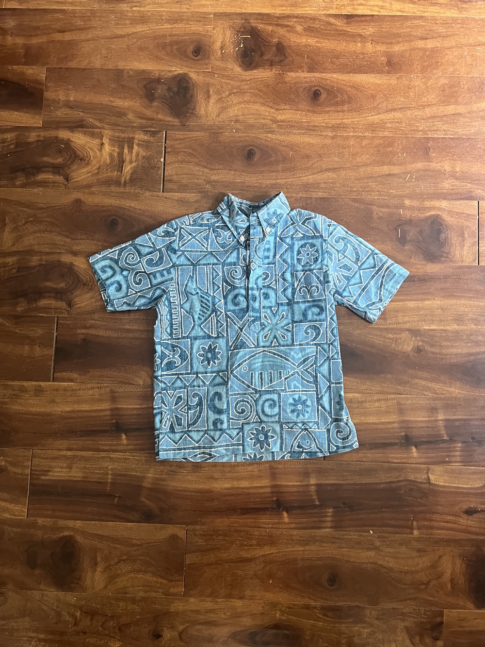 Reyn Spooner Teal Blue Patterned Short-Sleeve Boys Button-Down Shirt